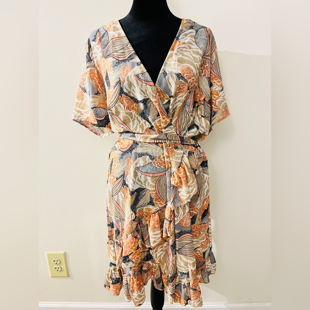 Faux wrap ruffle floral dress